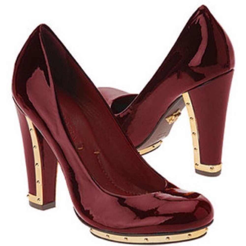 BCBGMAXAZRIA Gold Trim Platform Heels - Picture 1 of 7